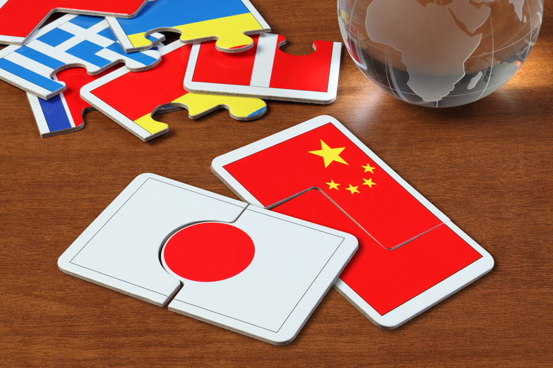 Japan and china  Flags in puzzle