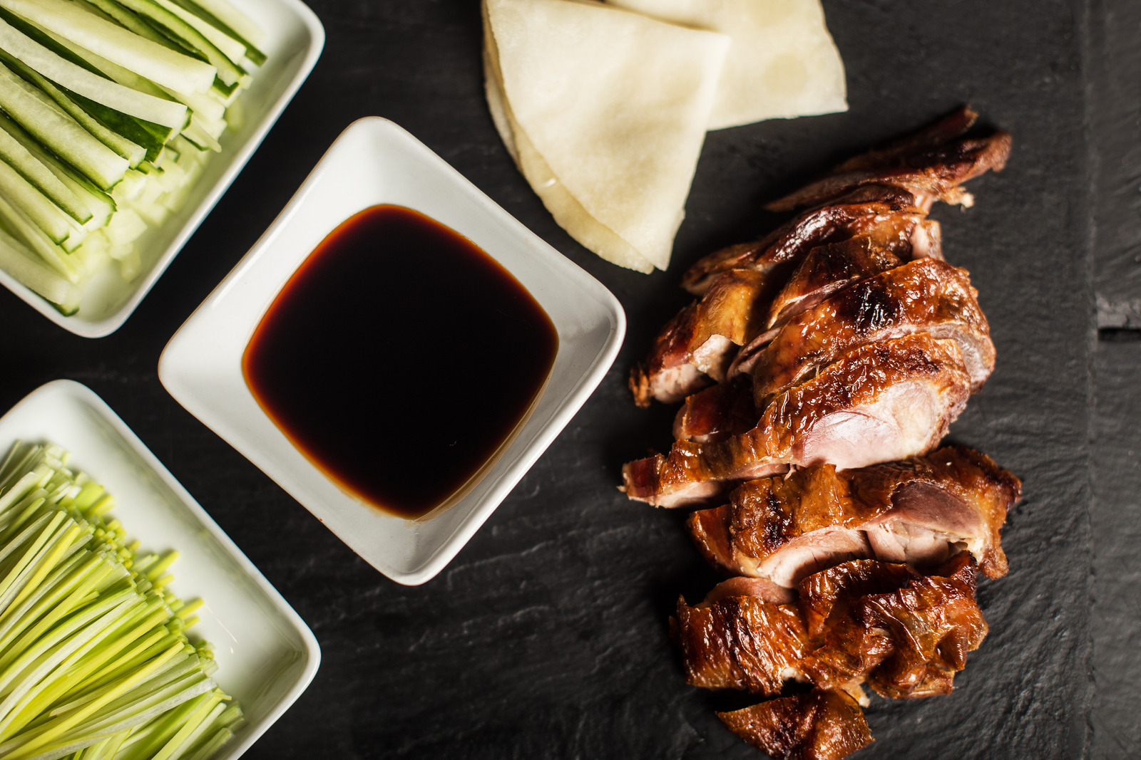 Peking Duck. China traditional food. Restaurant. Top view. Close up
