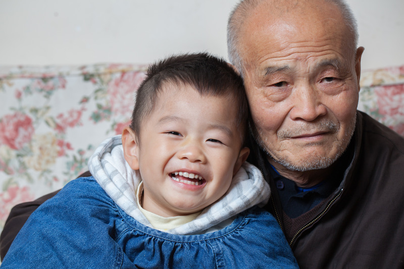 Asian Old Man and Child