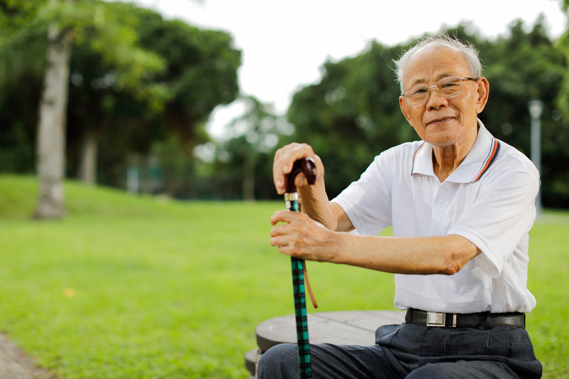 Asian old man sitting in the park